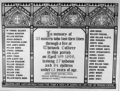Roll of honour to those killed in the Whitwick mining disaster in Christ Church